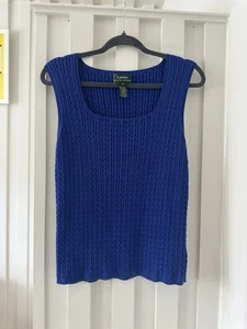 Lauren Ralph Lauren Women's Blue Cable-Knit Sleeveless Ribbed Tank Top XL UK 14 - Picture 1 of 9