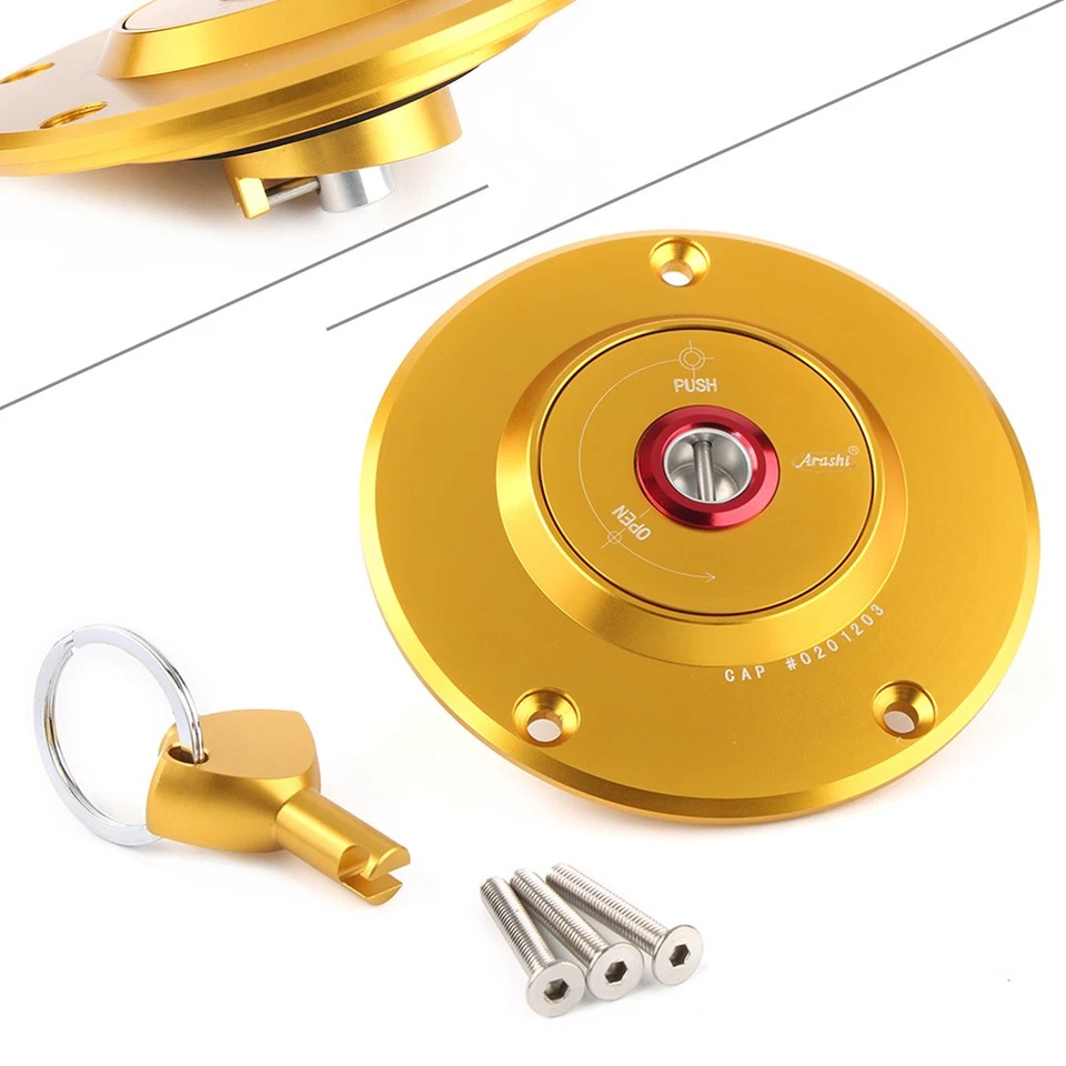 For Kawasaki Ninja ZX-10R 2004-05 ZX-9R 2000-2003 Gold Gas Fuel Tank Cap & Key — 第 1/4 张图片