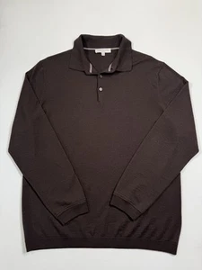 Jack Victor Sweater Mens Large Brown Cashmere Silk Wool Pullover Polo Collared - Picture 1 of 9