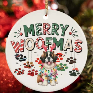 Merry Woofmas St. Bernard Dog Paws Lover Christmas Ornament Gift Decor Hanging - Picture 1 of 4
