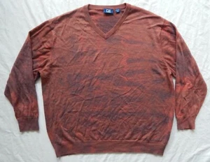 Tie Dye Merino Wool Orange Purple V-Neck Sweater - 2XB Mens Hand Made 2XL Big - Picture 1 of 6
