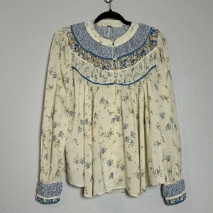 Free People Paloma Printed Romantic Blouse Tea Combo Cream/Blue NWT Sz S - Picture 1 of 16