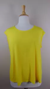 Susan Graver Womens Liquid Knit Cap Sleeve Top 1x Yellow Semi Fitted Lagom - Picture 1 of 10