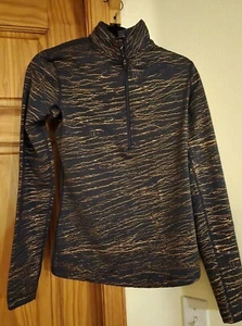 Nike Womens Shirt M Gray Metallic Gold 1/2 Zip Shirt Pullover EUC Free Shipping - Picture 1 of 7