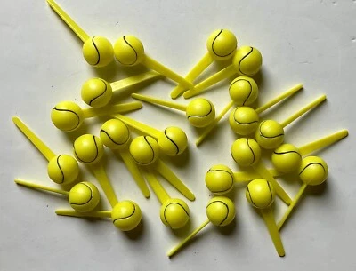 Lote de 24 palitos de bola de tênis de plástico amarelo vintage para cupcake/bolo - Imagem 1 de 2