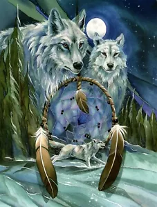 White Wolf Dream Catcher Dreams Jody Bergsma Leanin' Tree Blank Greeting Card - Picture 1 of 4