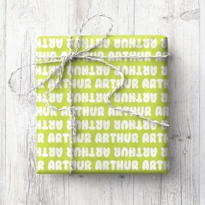 Sale - 8 sheets - Personalised Arthur Wrapping Paper sheets, Named, Lime Green - Picture 1 of 1