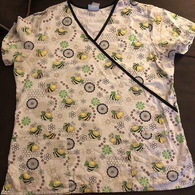 Cute happy bees Scrub top women xl with pockets - Image 1 of 4