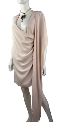 Alexander McQueen Auth 4 US 40 IT S Tie Blush Wrap Plunge Cocktail Silk Dress - Image 1 of 4