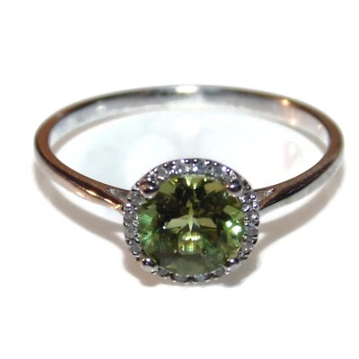 Nuevo Anillo Halo Diamantes Peridoto Oro Blanco 14k Joyería 585 Talla 6.5 Foto 1 de 4