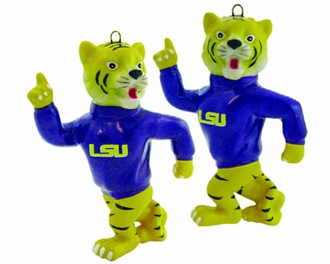 NCAA LSU Fighting Tigers 2-Piece Porcelain Mascot Christmas Ornament Set Cover