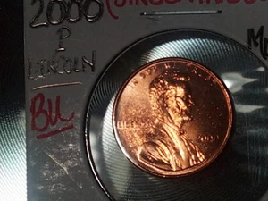 Mint Error Coin Lincoln 1c Cent Penny 2000 P Struck Through BU Gas Bubbles - Picture 1 of 23