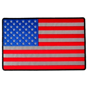 American Flag Reflective  Back Patch Large 10" x 6.1/2" Embroidered Patch Biker - Picture 1 of 3