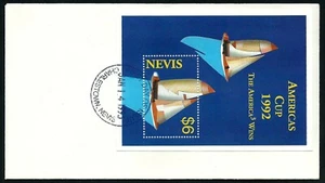 NEVIS, SCOTT # 782, FDC COVER OF MINI SHEET AMERICA'S CUP YACHT, SHIPS & BOATS - Picture 1 of 1