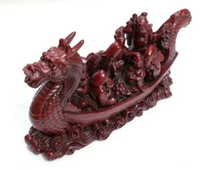 EUC Chinese Heavy Resin Rosewood Color Dragon Boat 9" Tall Presentation Case - Picture 1 of 12