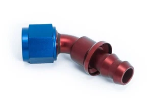 Push-On Alu Fitting Dash 6 / -6 AN / JIC 6 Anschluss 45° Rot/Blau eloxiert - Picture 1 of 3