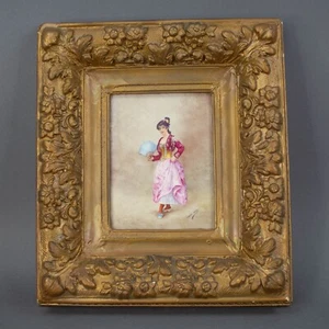 Laure Levy (1866-1954) French Hand Painted Porcelain Plaque Of Women Framed - Picture 1 of 5
