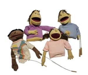 VTG Puppets Productions (4) Hand Made large hand puppets Googly Eyes Hand Stick - Picture 1 of 6