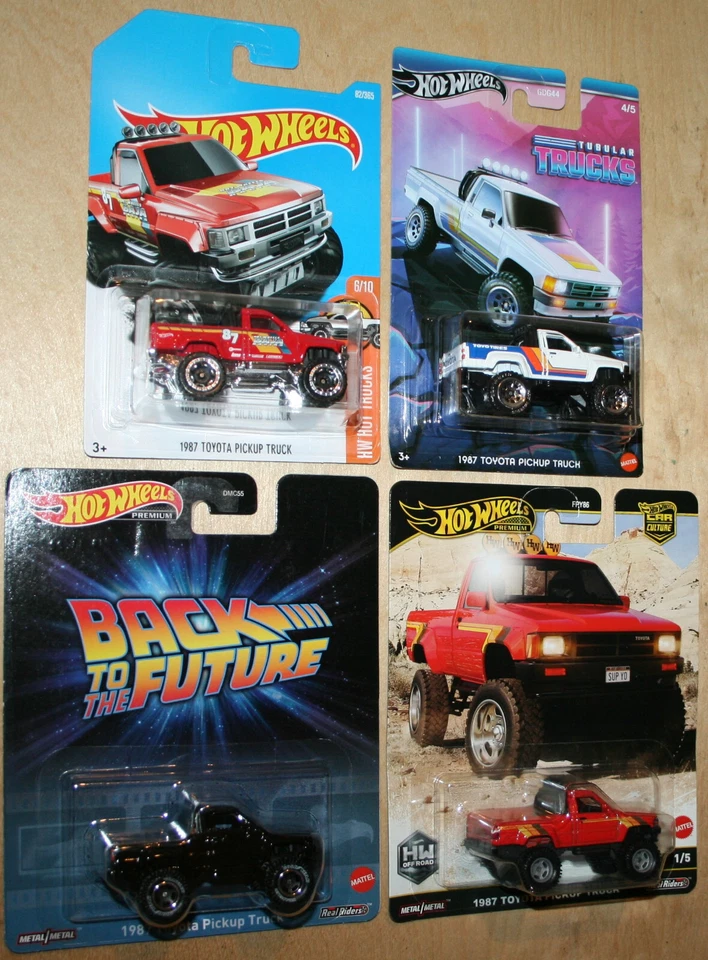 Hot Wheels 87 TOYOTA ПИКАП лот из 4 2017-25 HOT TRUCKS автомобильная культура BTTF трубчатый - Изображение 1 из 1