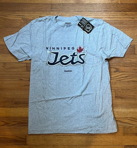 E034 Reebok Winnipeg Jets Gray Wordmark T-Shirt Tee sz Men's Large Cover