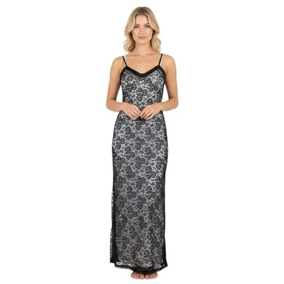 Charlotte Russe Black Lace Maxi Slip Dress Floral Overlay Y2K Grunge 90s Style S - Image 1 of 4