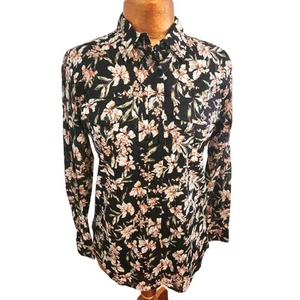 Camicia blusa nuova senza etichette Lauren Ralph Lauren tutto cotone nero floreale manica lunga taglia SP - Foto 1 di 6