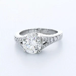 Anello di fidanzamento platino vintage 2,54 carati tondo diamante coltivato in laboratorio J VS1 - Foto 1 di 11