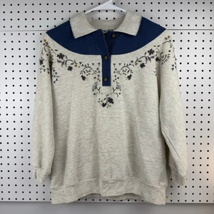 Vtg 90s Teddi floral sweatshirt S cottagecore grannycore soft ribbed yoke - Picture 1 of 15