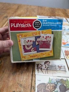 1964 Playskool Match-Ups 24 Case Animali Puzzle Gioco Bambini Scuola Vintage Box - Foto 1 di 14