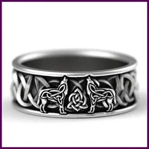 Huitan Vikingo Mitología Nórdica Lobo Gigante Hombres Anillo Defensa Tótem Lobo Moda - Imagen 1 de 30