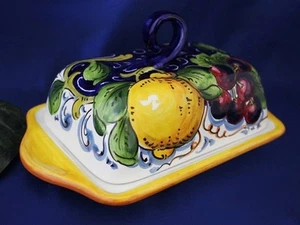 Tuscany Italian Pottery Lemons Grapes Butter Dish Made In Italy - Picture 1 of 4
