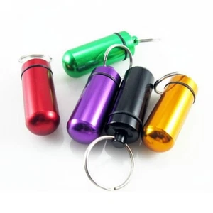 Mini Waterproof Metal Keychain Outdoor Travel Portable Pill Bottle Key Ring - Picture 1 of 19