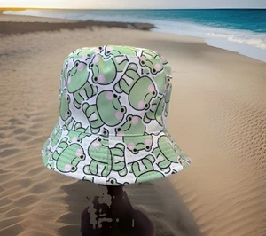 Reversible Frog Bucket Hat Cute Kawaii Print Blue & Green | Fits 58cm (22.83 in) - Picture 1 of 5