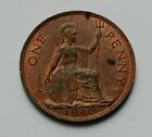 1940 UK British George VI Coin - One Penny 1d - AU toned-lustre - notable spots