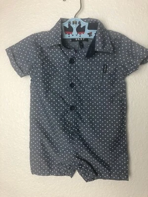 DKNY Baby Boy Blue Denim Color With White Dots Cotton Romper Size 6-9 Months  - Image 1 of 4