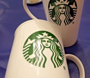 2x OFFICIAL Starbucks 16oz Tall Tapered Coffee Mugs White/Green Logo Collectible - Picture 1 of 7
