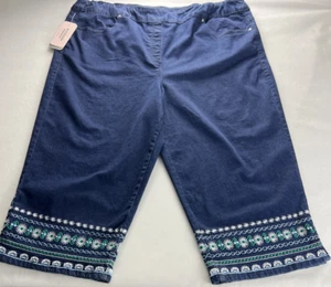 Pantalones capri Allison Daley para mujer 22W dobladillo floral elástico pull-on Dk. Indigo F25 - Imagen 1 de 24