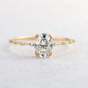 Anillo de boda de lujo de 1,50 quilates de corte ovalado de moissanita anillo de regalo de oro amarillo macizo de 14 quilates - Imagen 1 de 5