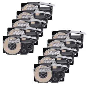 10PK Black on Clear Tape Cartridge XR-18X for Casio KL-120 EZ Label Printer - Picture 1 of 10