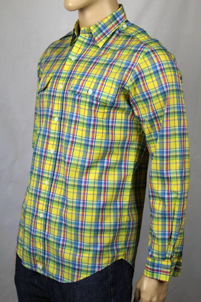 Camisa de Vestir Polo Ralph Lauren Amarillo Rosa Cuadros Clásica Charretera Nueva con Etiquetas Foto 1 de 1