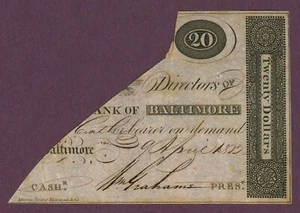 1812 Banca di Baltimora, Baltimora, Maryland banconota da 20 dollari obsoleta (60602) - Foto 1 di 2