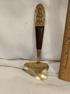 Condiment Spoon Thailand / Siam Buddha T Seng & Co Brass & Wood - Picture 1 of 7