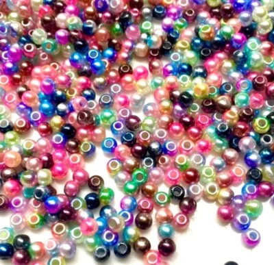 1000 pcs Tiny Mini 3mm Rainbow Pearl Acrylic Beads for Embroidery or Jewellery - Image 1 of 4