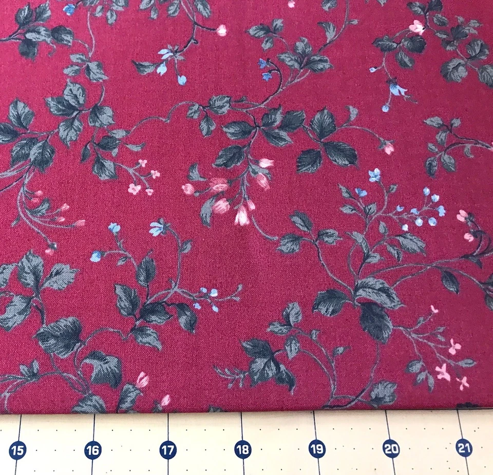 Floral and Leaves on Maroon 100% cotton fabric sold by the yard #1958 - Image 1 of 1