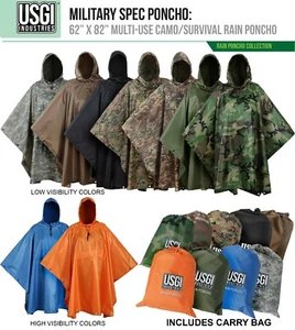 USGI Industries Military Style Multi-Use Rip Stop Rain Poncho (Colors Available) - Picture 1 of 47