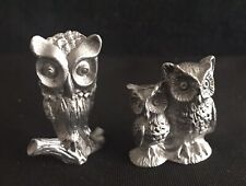 Set of Solid Pewter OWLS Owl Tree Cute Silver Metal Figurines Statues Q