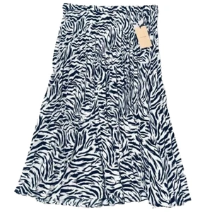 NWT - Halogen Ivory/Black Feather Tiger Pleated Midi Skirt Women's L - Picture 1 of 4