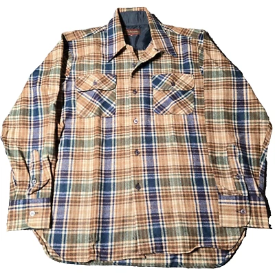 Truie Vintage 70s Arrow Shacket Mens Medium Wool Flannel Work Shirt Loop Collar - Image 1 of 4