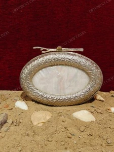 Handcrafted White Metal Clutch | Silver Bridal Handbag, MOP Evening Clutch bag - Picture 1 of 4