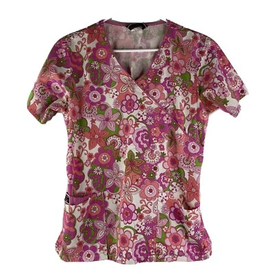 Blusa Médica Mujer Sierra Rosa Rojo Estampado Floral Talla Pequeña Atado Trasero Foto 1 de 4